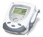 ultrasound - chiropractor tool White electronic medical device with a digital display screen, control buttons, and a connected handheld probe—often used by chiropractors or Dr. offices in Los Angeles for diagnostic or therapeutic purposes.