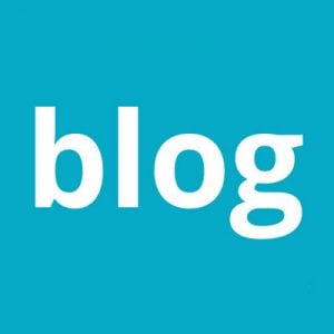 The word blog in bold, white lowercase letters is centered on a solid turquoise blue background.