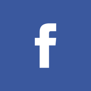 A white lowercase f centered on a solid blue square background, representing the Facebook logo.