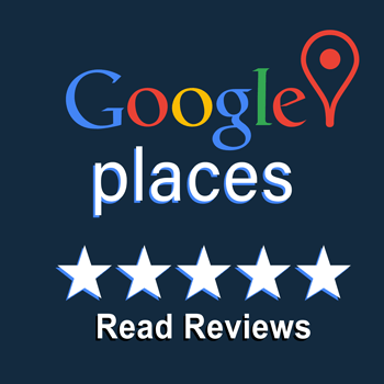 Google Places logo with a location pin, the word places, five white stars, and the text Read Reviews.