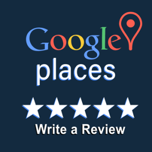 Google Places logo with a red map pin icon, the word places, five white stars, and the text Write a Review for Dr. Greg Malakoff, Chiropractor